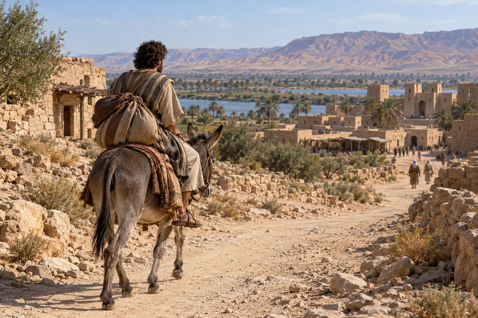 Beeld bij 1 Koningen 11: Jerobeam vlucht voor Salomo naar Egypte.