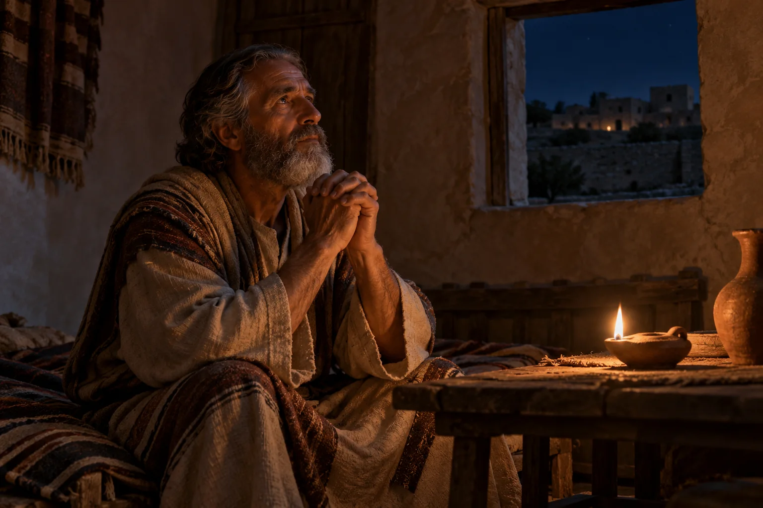 Beeld bij 1 Kronieken 17: Nathan ontvangt in de nacht Gods woord.