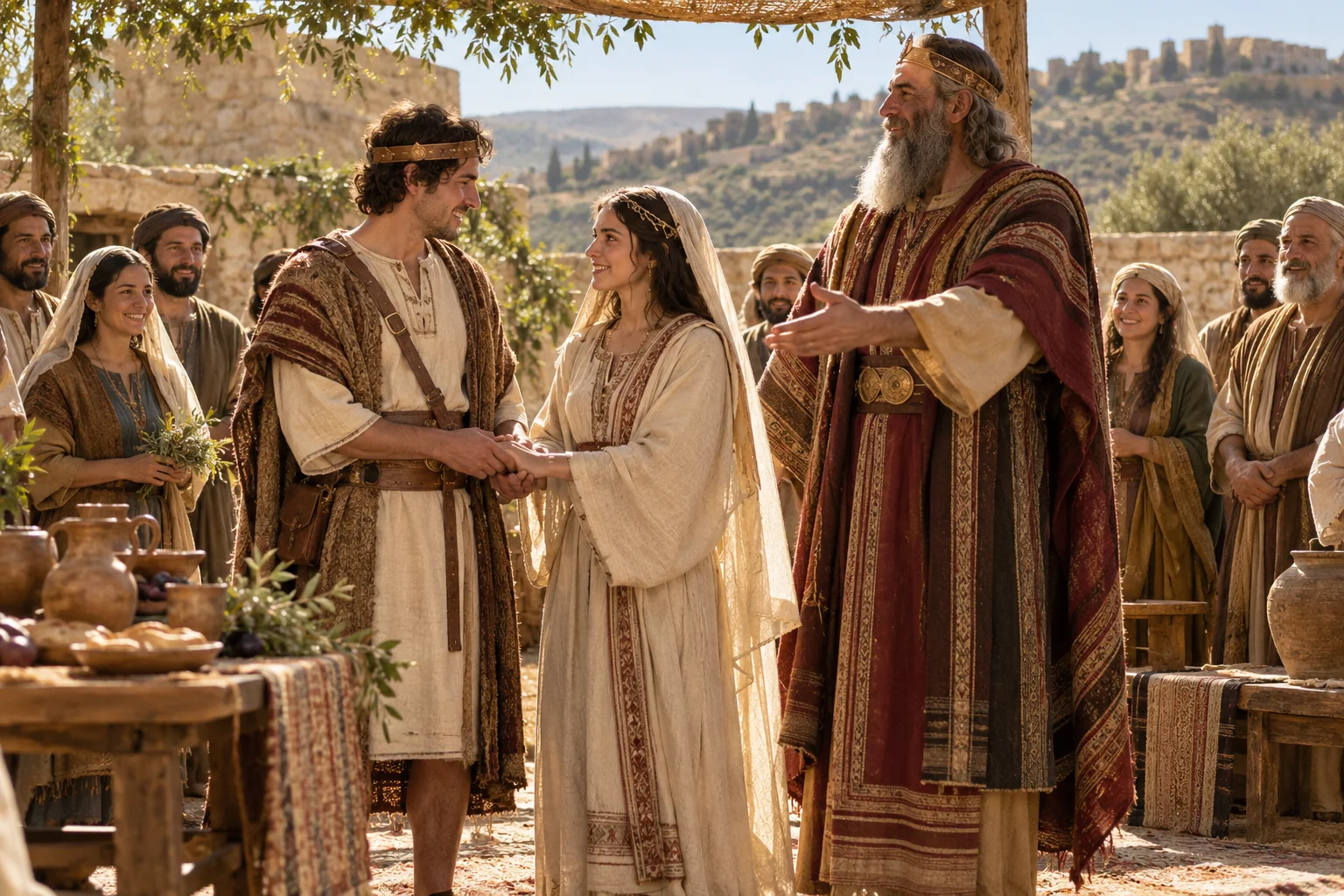 Beeld bij 1 Samuël 18: Saul geeft Michal als vrouw aan David.