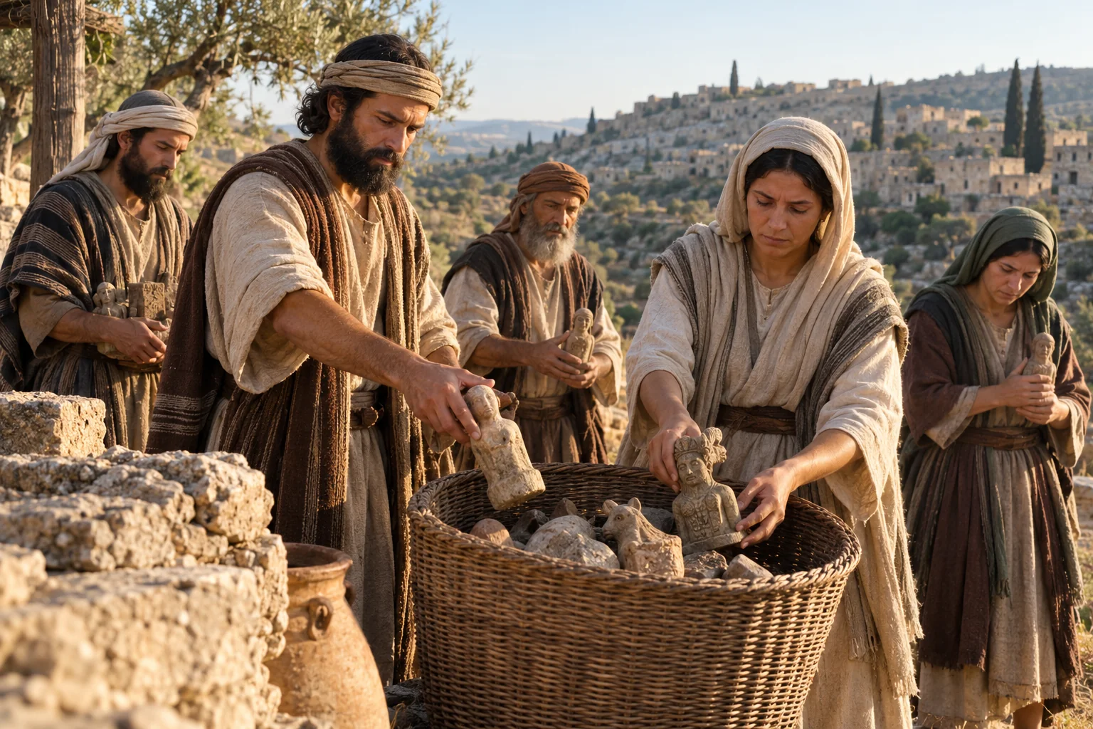 Beeld bij 1 Samuël 7: Israël doet de vreemde goden weg en dient de Heer.