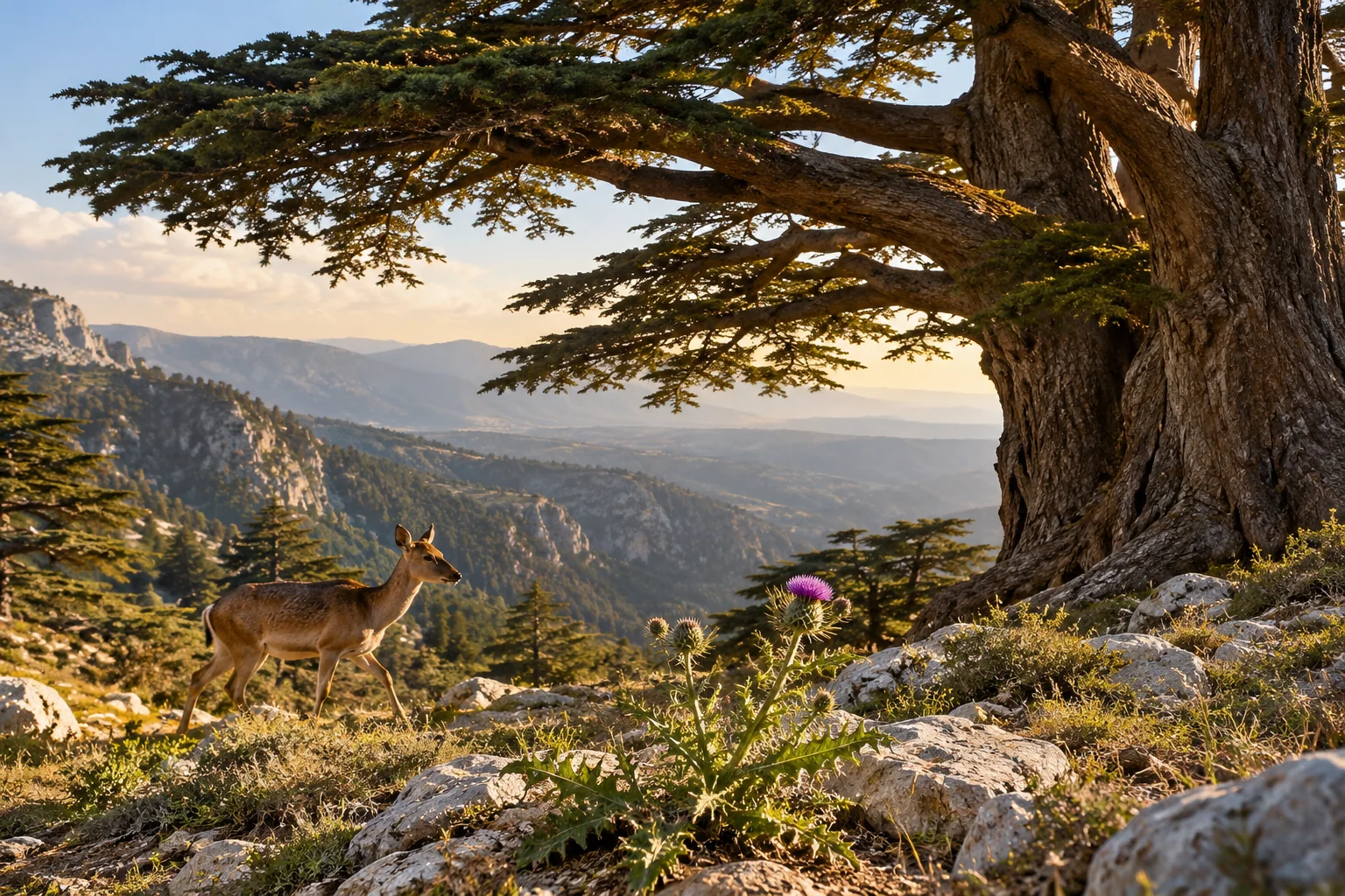 Beeld bij 2 Koningen 14: De gelijkenis van de distel en de ceder op de Libanon.