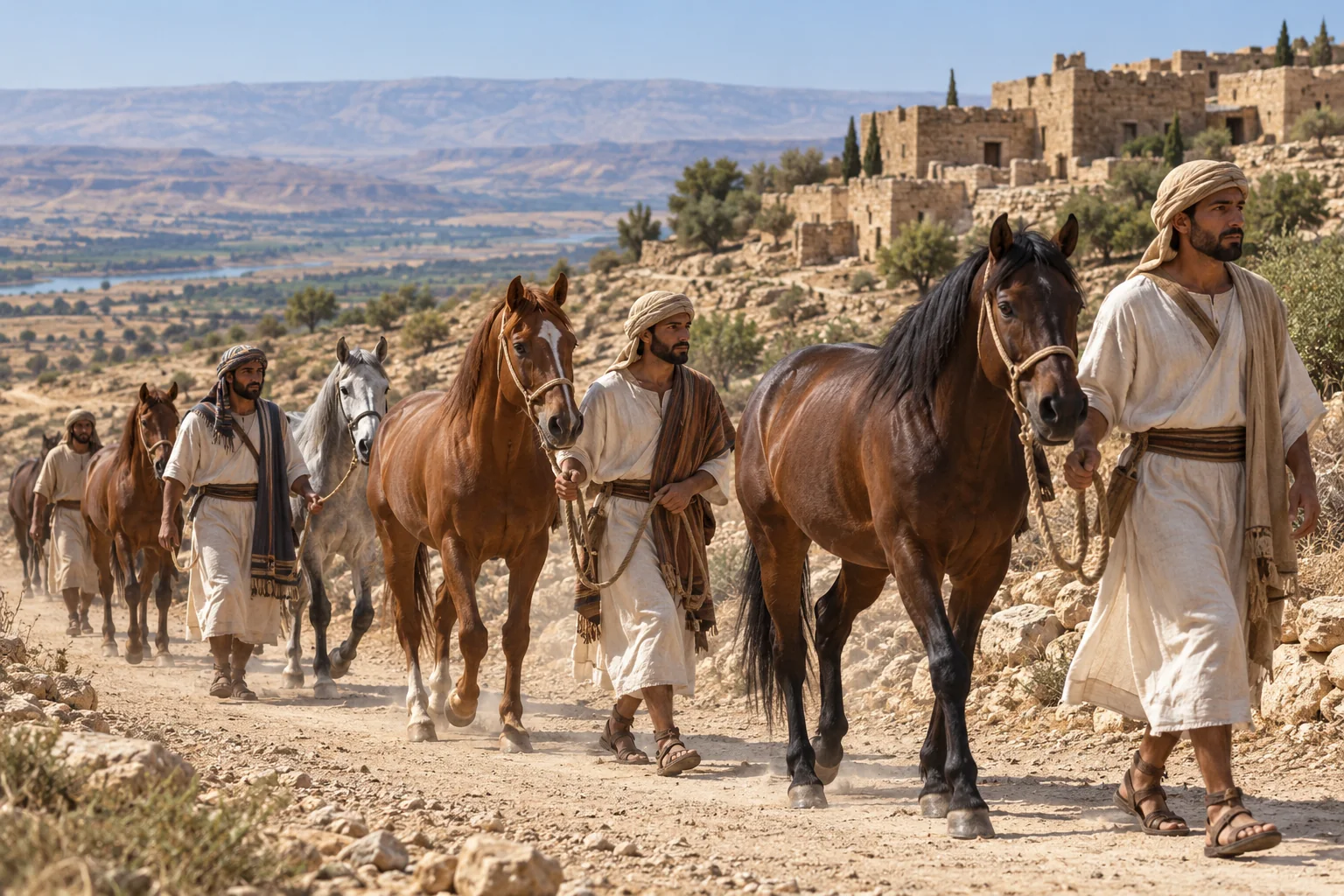 Beeld bij 2 Kronieken 1: Handelaars brengen paarden uit Egypte.