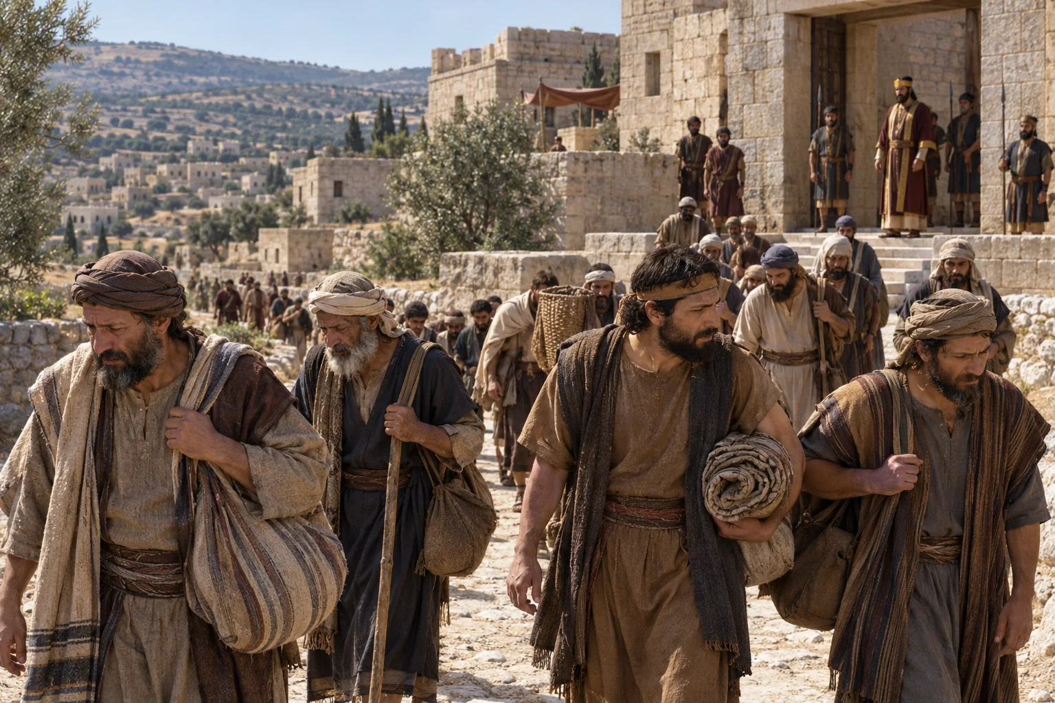 Beeld bij 2 Kronieken 10: Israël keert Rehabeam de rug toe en gaat naar huis.