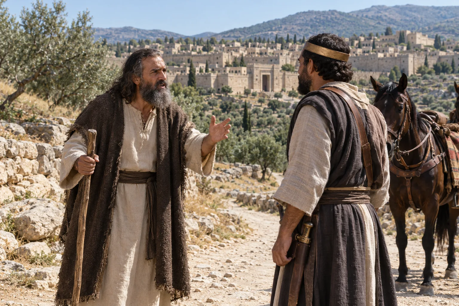 Beeld bij 2 Kronieken 18: Micha zegt dat hij alleen Gods woord zal spreken.