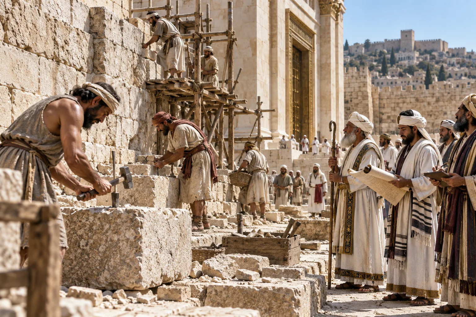 Werklieden herstellen de tempel onder Josia