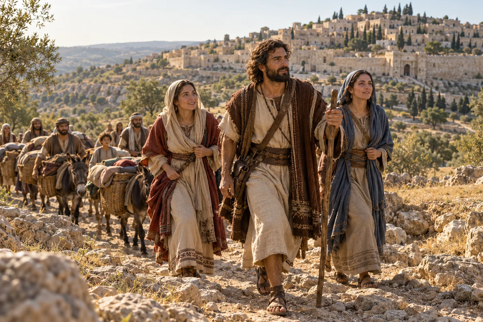 Beeld bij 2 Samuël 2: David trekt met zijn gezin naar Hebron.