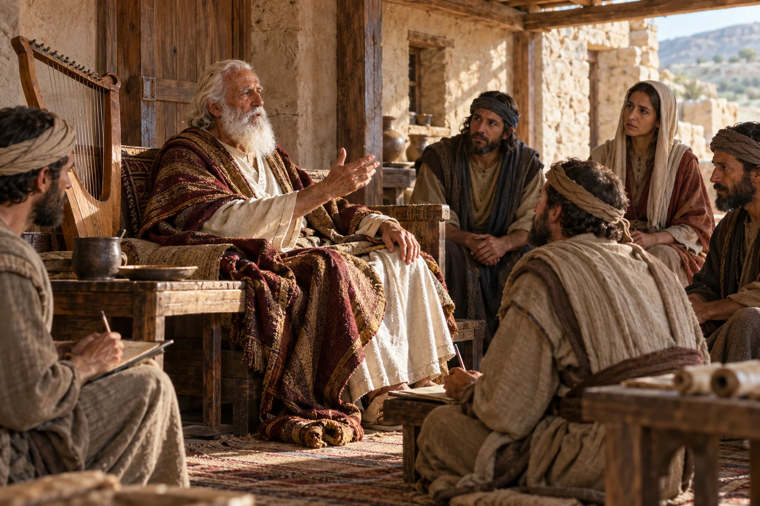 Beeld bij 2 Samuël 23: David spreekt zijn laatste woorden als psalmdichter van Israël.