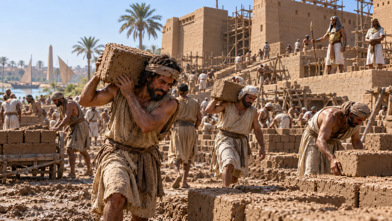 Beeld bij Exodus 1: De Israëlieten dragen zware lasten