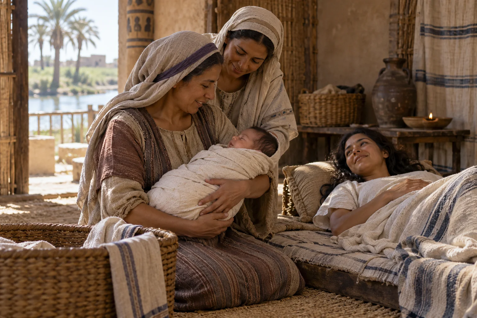 Beeld bij Exodus 1: De vroedvrouwen beschermen de kinderen