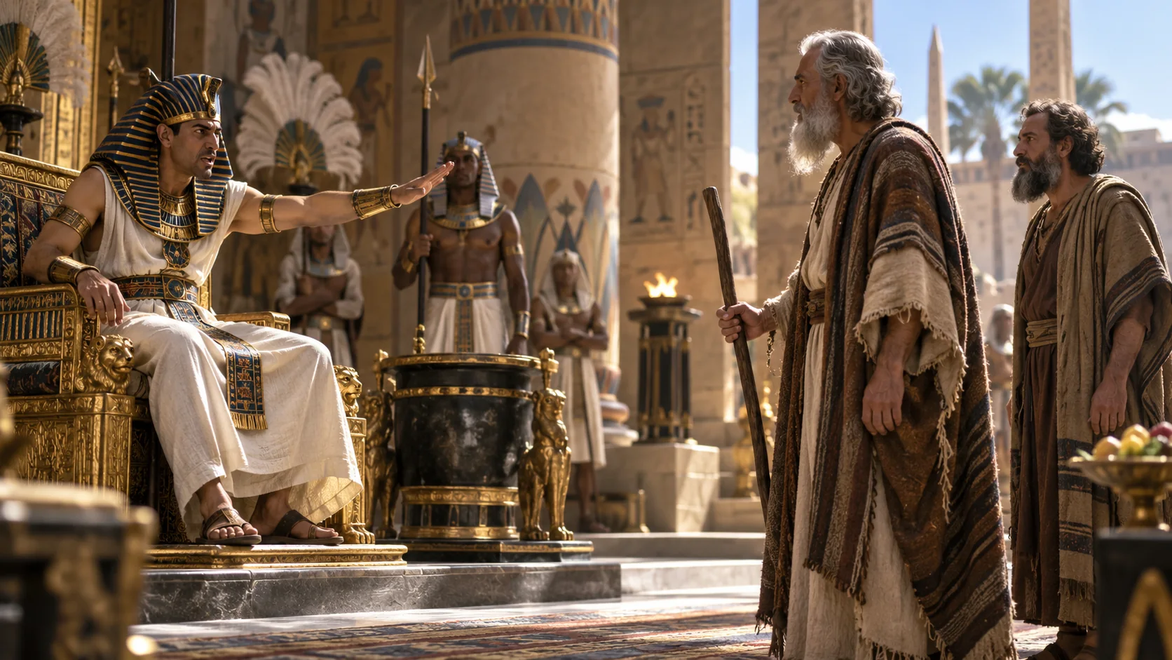 Beeld bij Exodus 10: Farao wijst Mozes weg