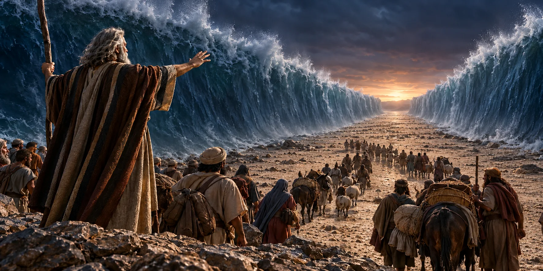 Beeld bij Exodus 14: Het water wijkt voor Mozes