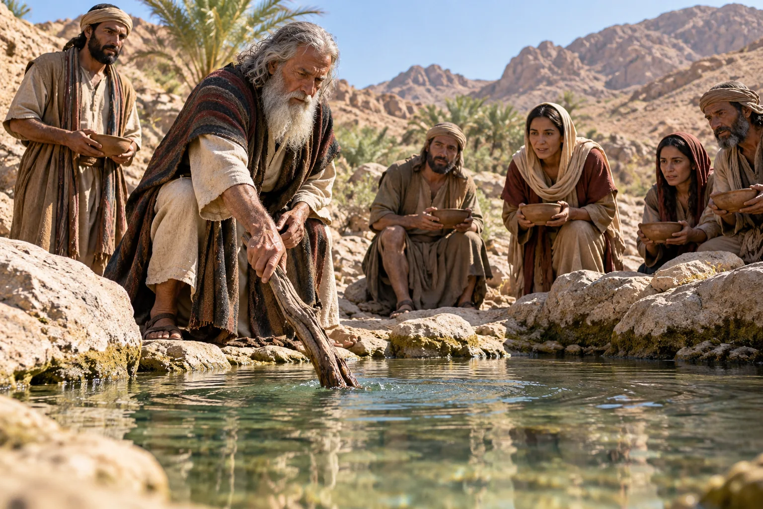 Beeld bij Exodus 15: Het bittere water wordt zoet