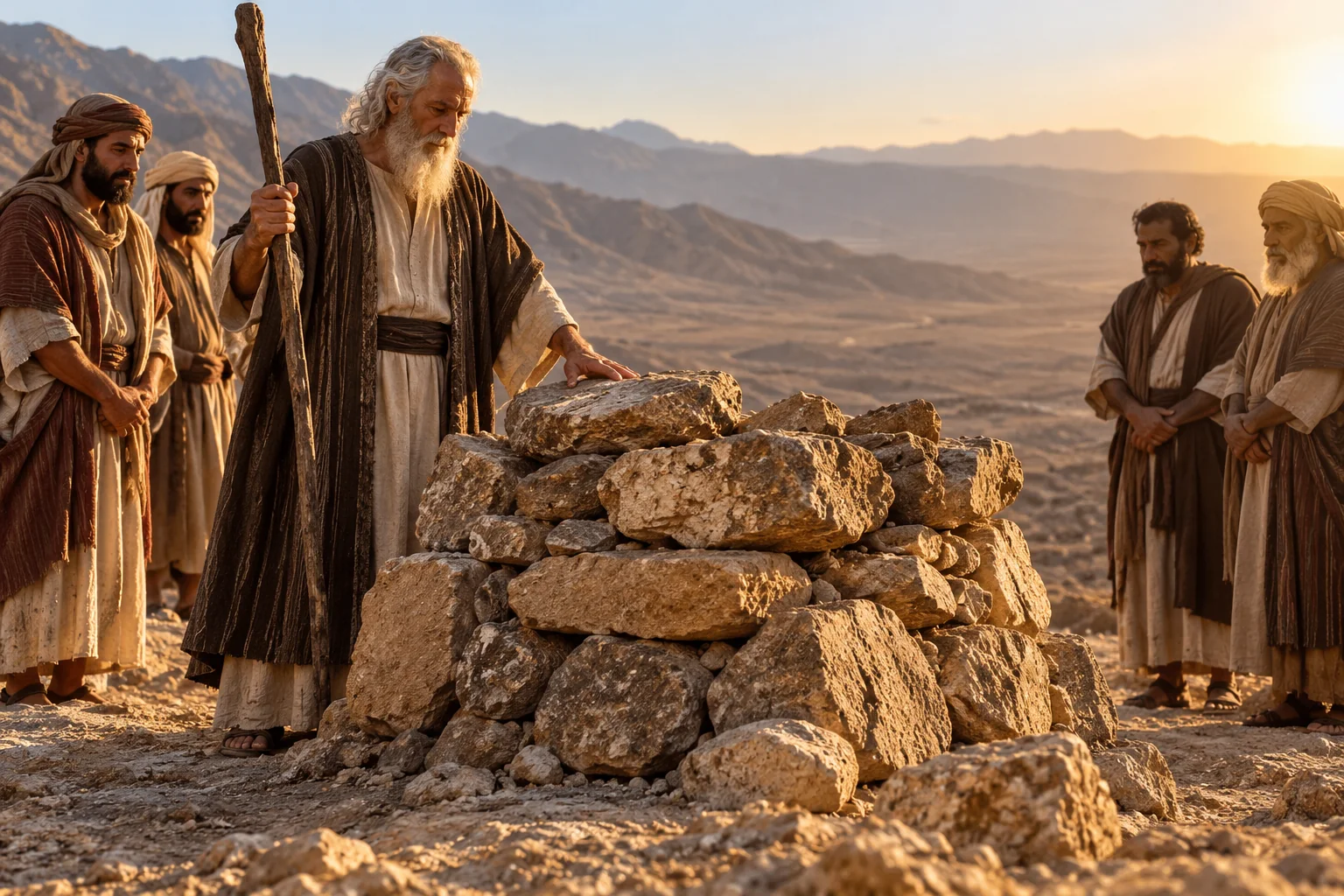 Beeld bij Exodus 17: Mozes bouwt een altaar