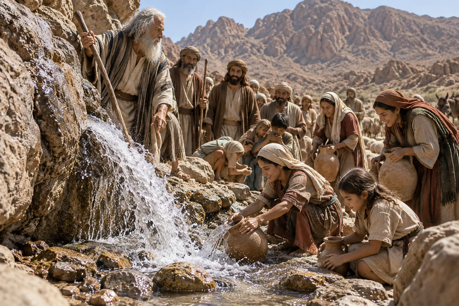 Beeld bij Exodus 17: Water stroomt uit de rots