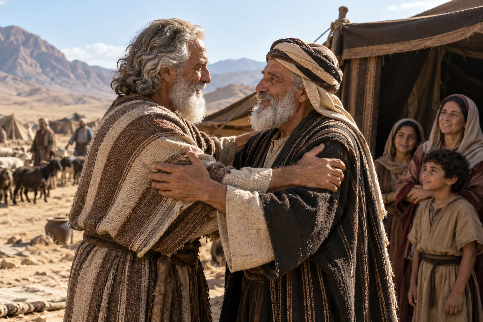 Beeld bij Exodus 18: Mozes begroet Jethro