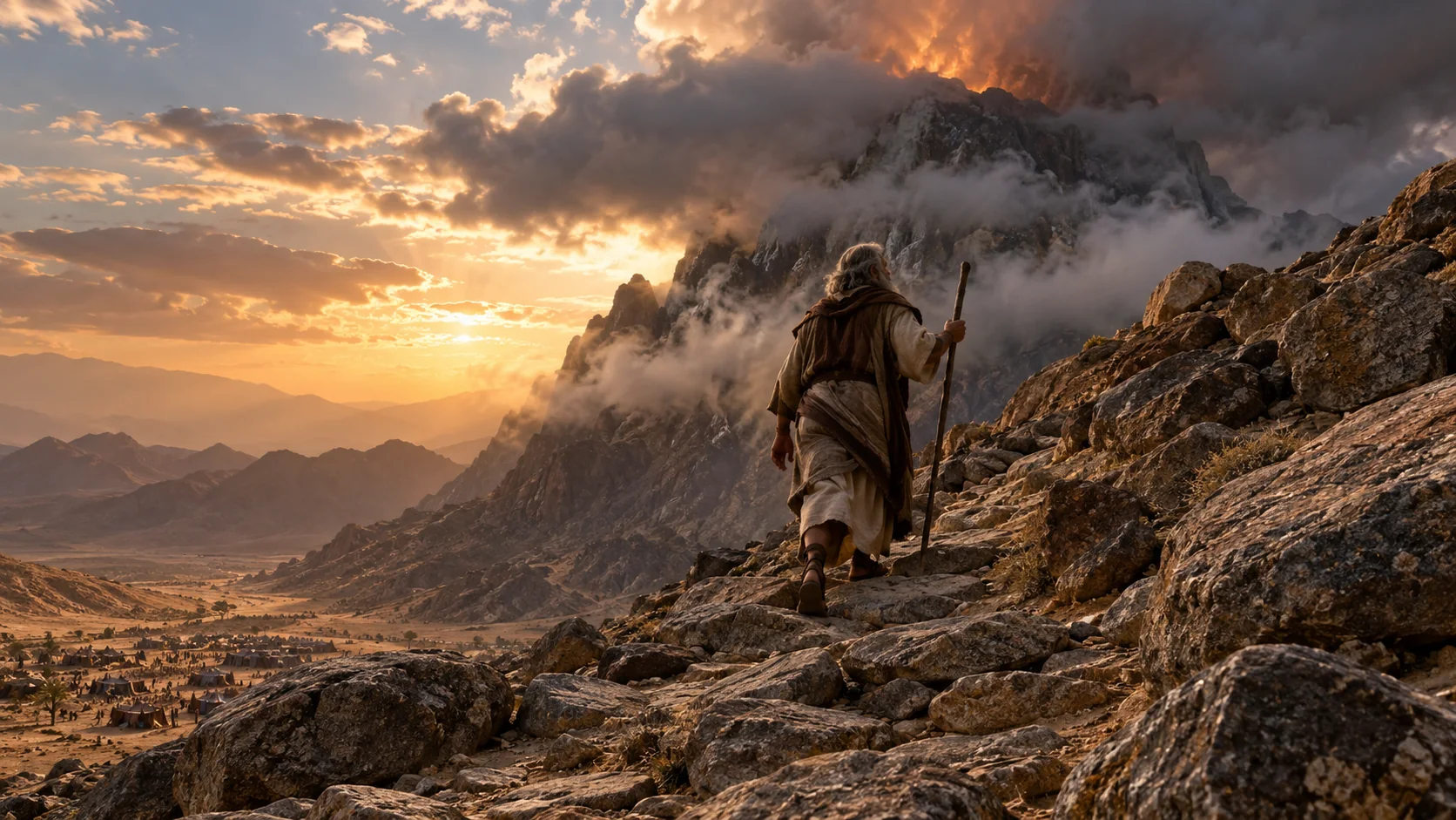 Beeld bij Exodus 19: Mozes beklimt de Sinaï