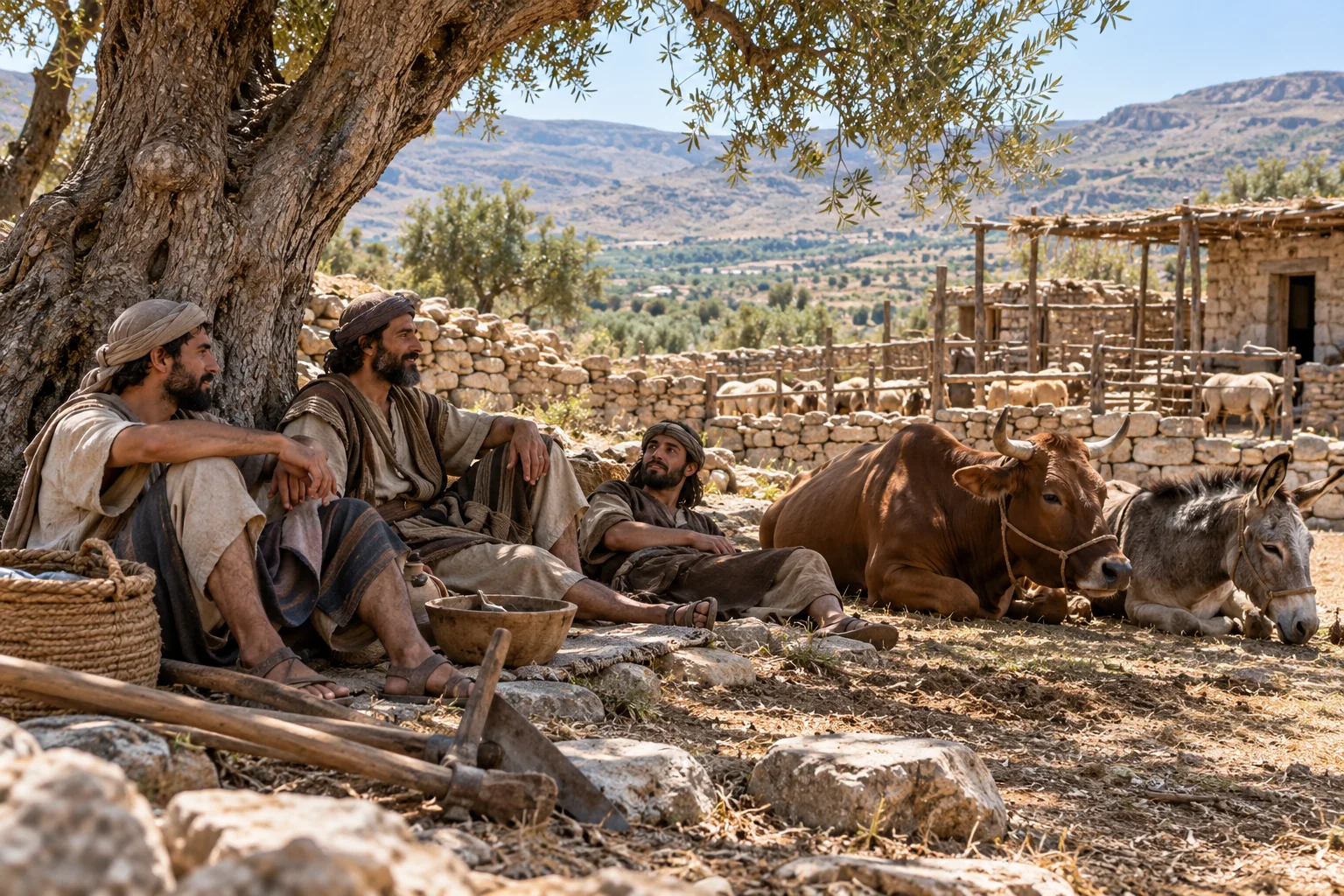 Beeld bij Exodus 23: Mensen en dieren rusten op de zevende dag