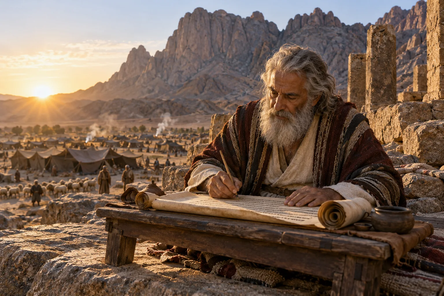 Beeld bij Exodus 24: Mozes schrijft de woorden van het verbond