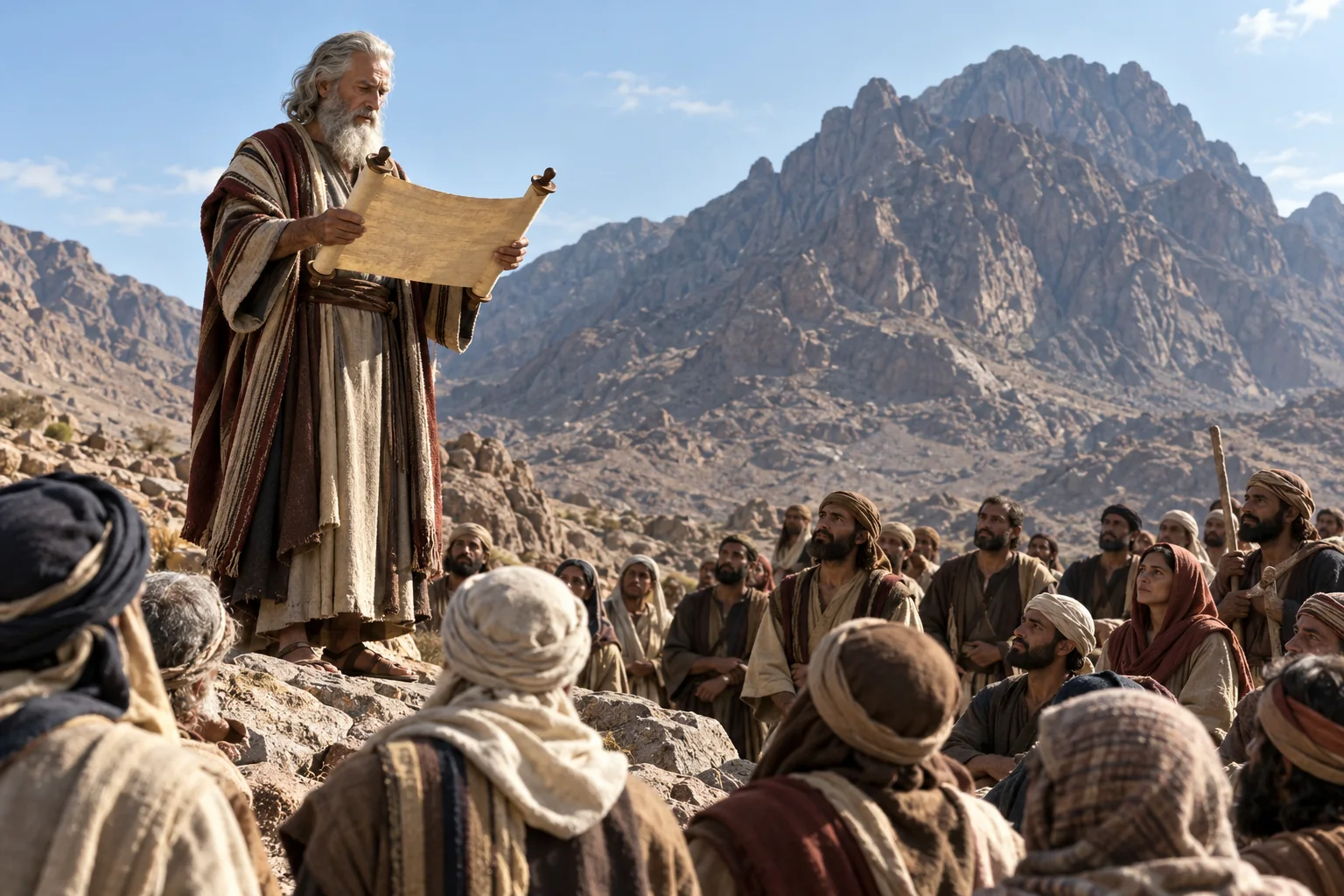 Beeld bij Exodus 24: Mozes leest het verbondsboek voor