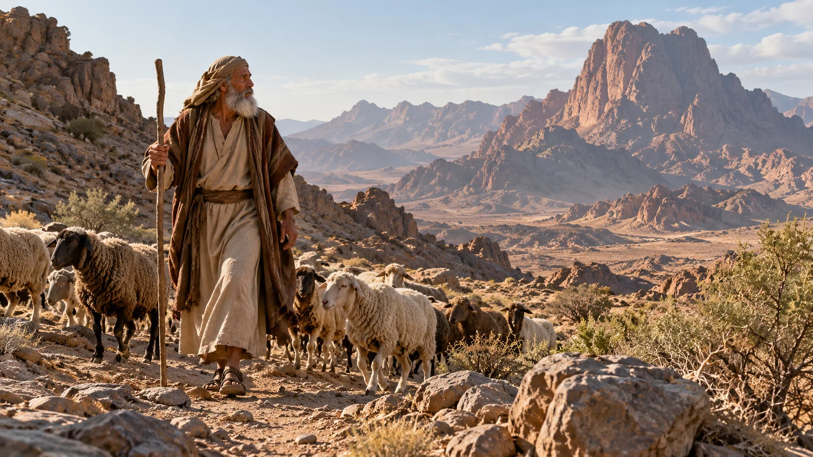 Beeld bij Exodus 3: Mozes hoedt de kudde bij Horeb