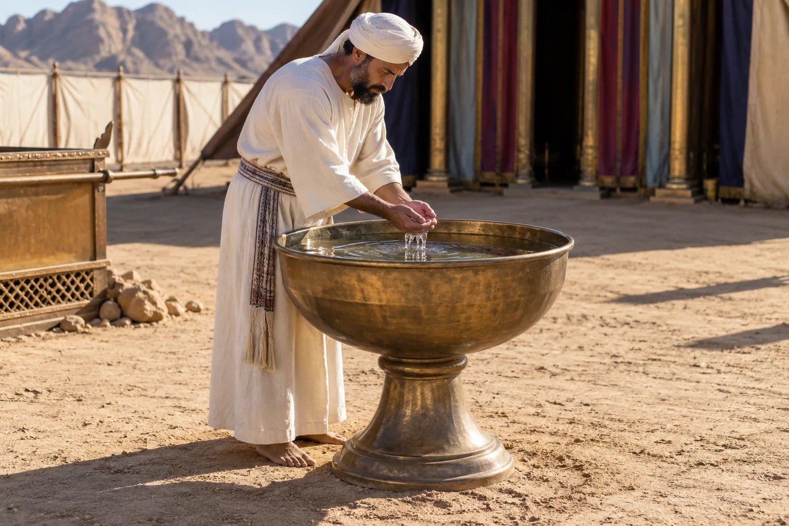 Beeld bij Exodus 30: Het koperen wasvat