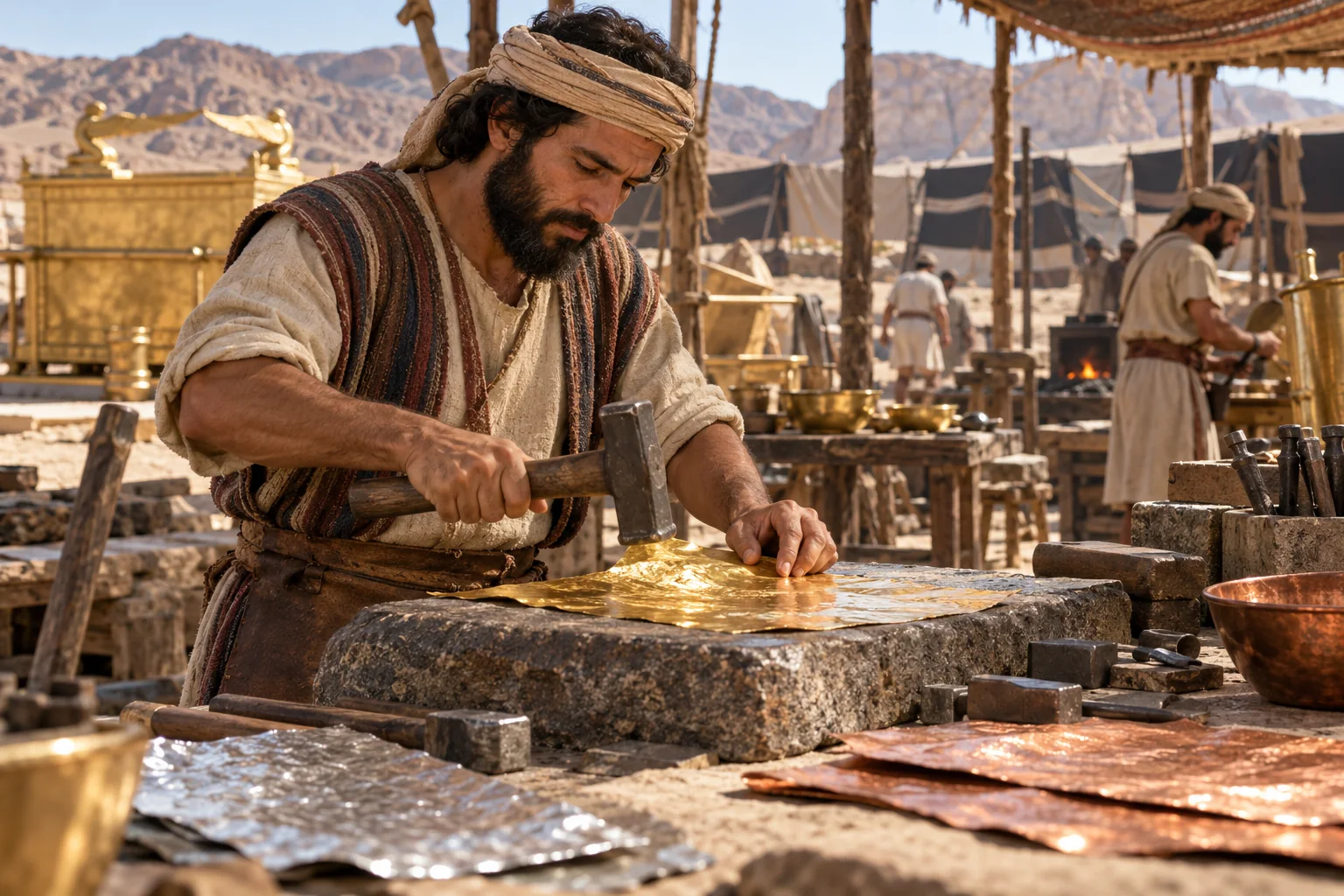 Beeld bij Exodus 31: Bezaleël bewerkt goud en zilver