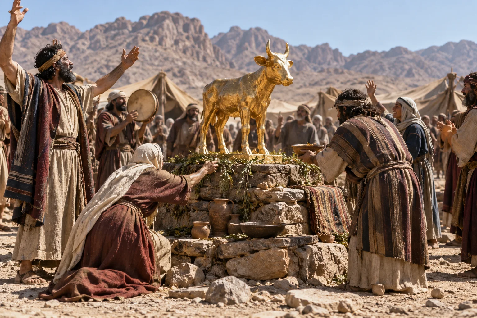 Beeld bij Exodus 32: Het gouden kalf in het kamp