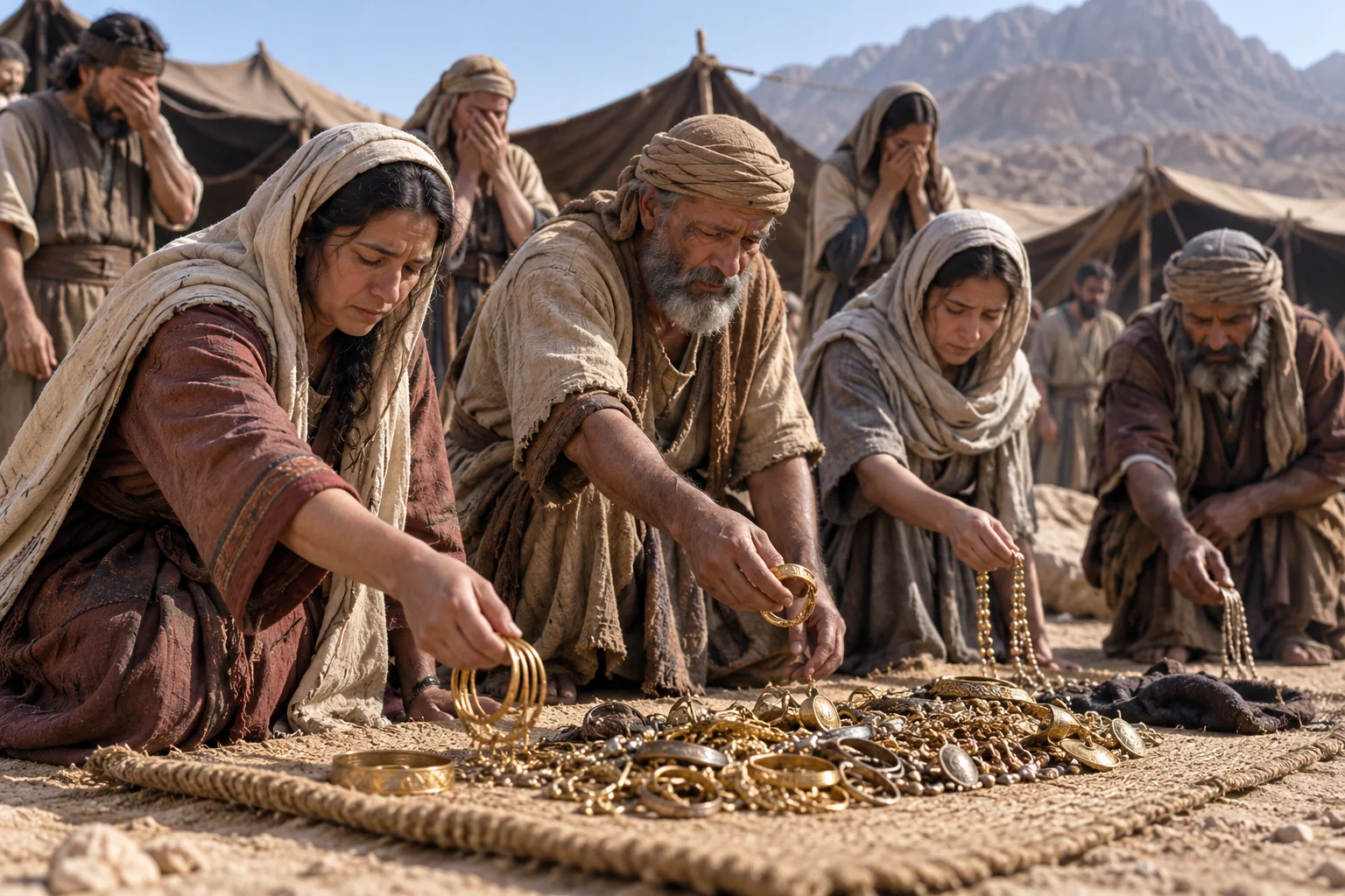 Beeld bij Exodus 33: Het volk legt zijn sieraden af