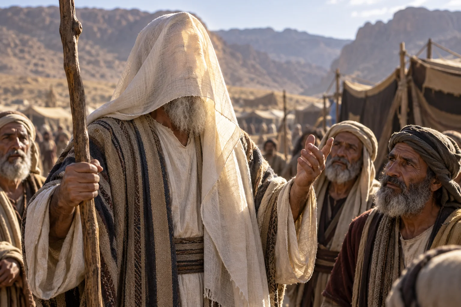 Beeld bij Exodus 34: Mozes bedekt zijn stralende gezicht