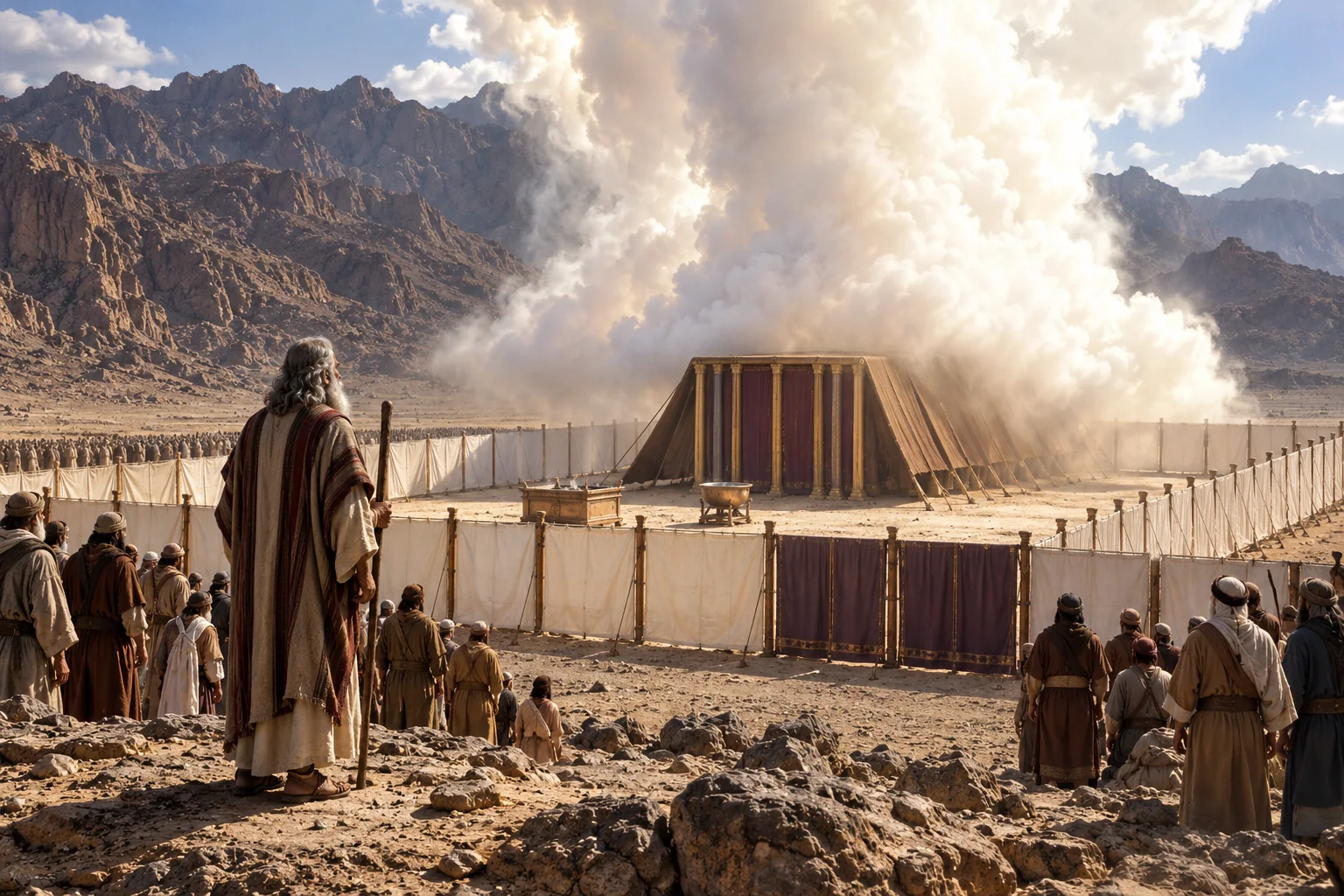 Beeld bij Exodus 40: De wolk bedekt de tabernakel
