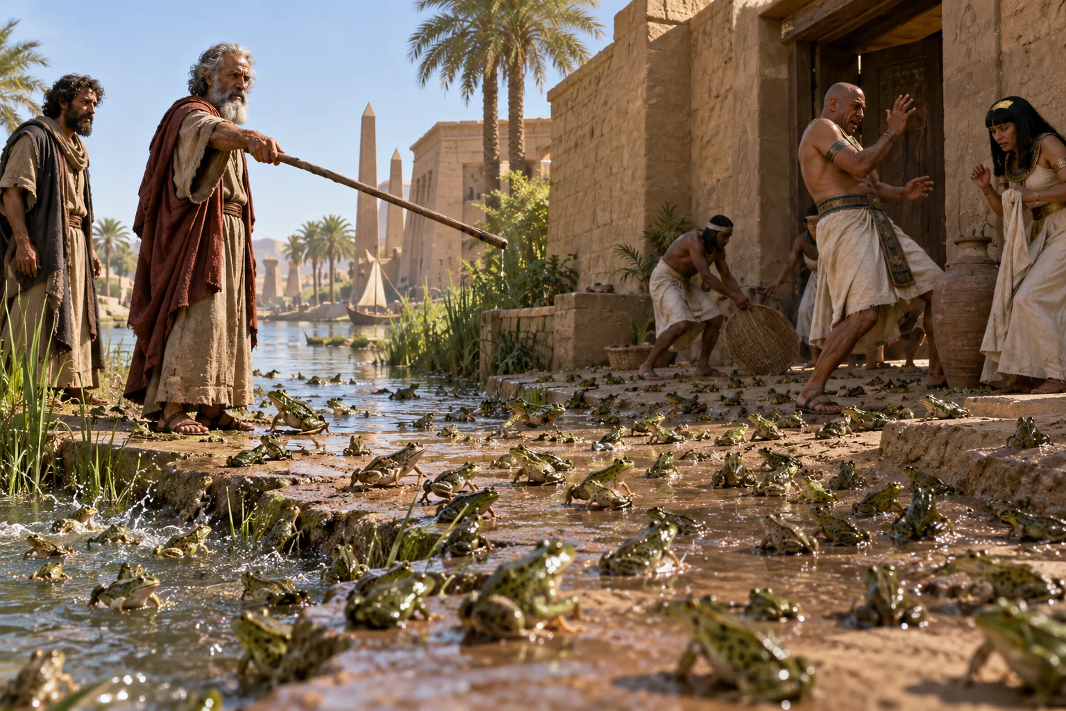 Beeld bij Exodus 8: Kikkers bedekken het land