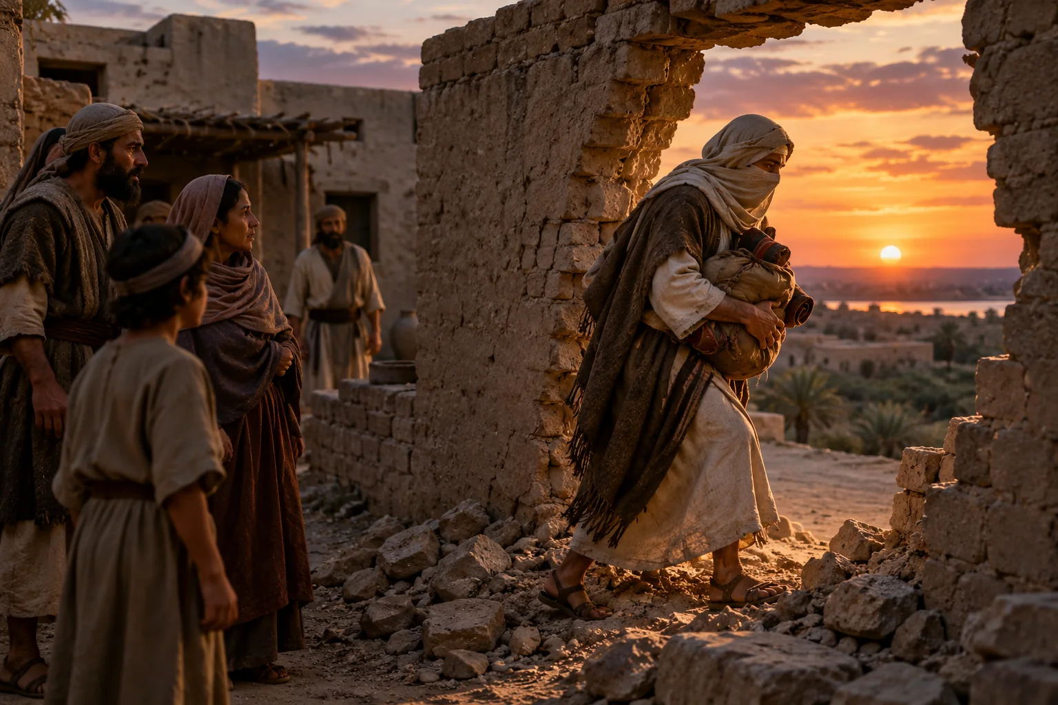 Beeld bij Ezechiel 12: Door een opening in de wand