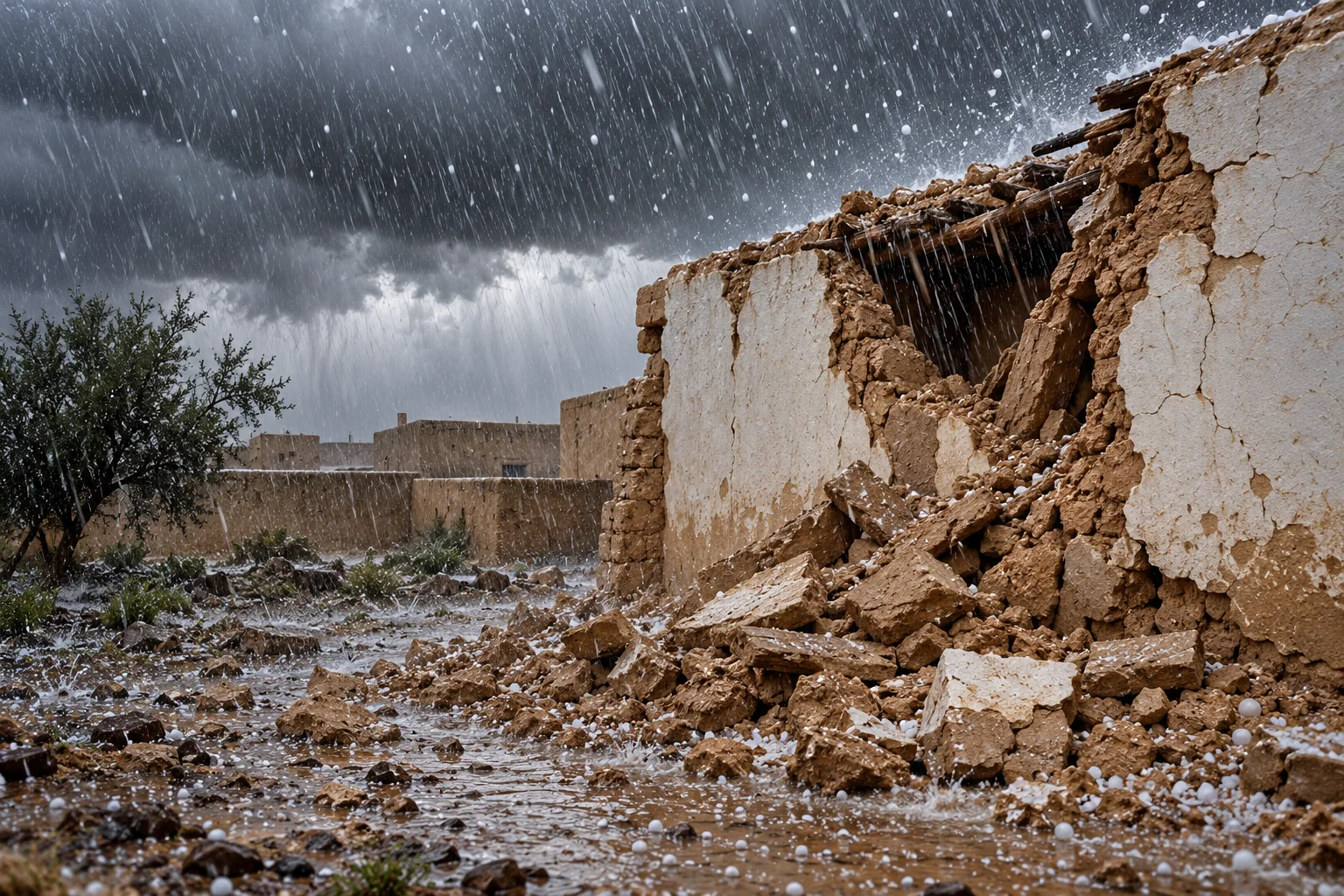 Beeld bij Ezechiel 13: De muur bezwijkt in de storm