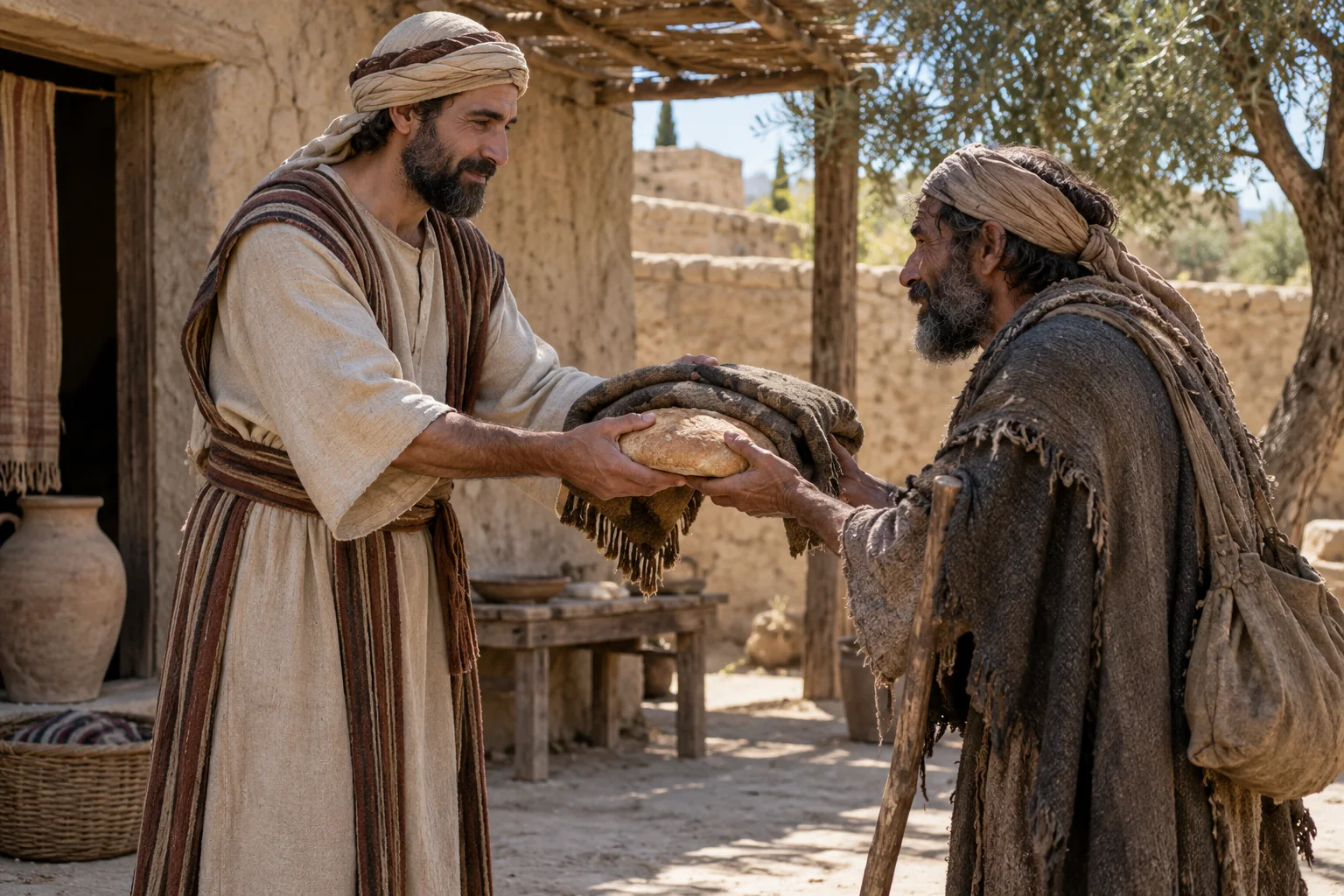 Beeld bij Ezechiel 18: Brood en kleding delen