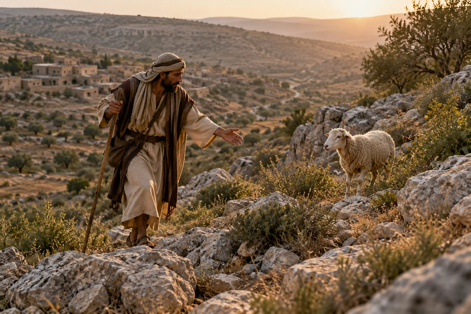 Beeld bij Ezechiel 34: Een verdwaald schaap zoeken