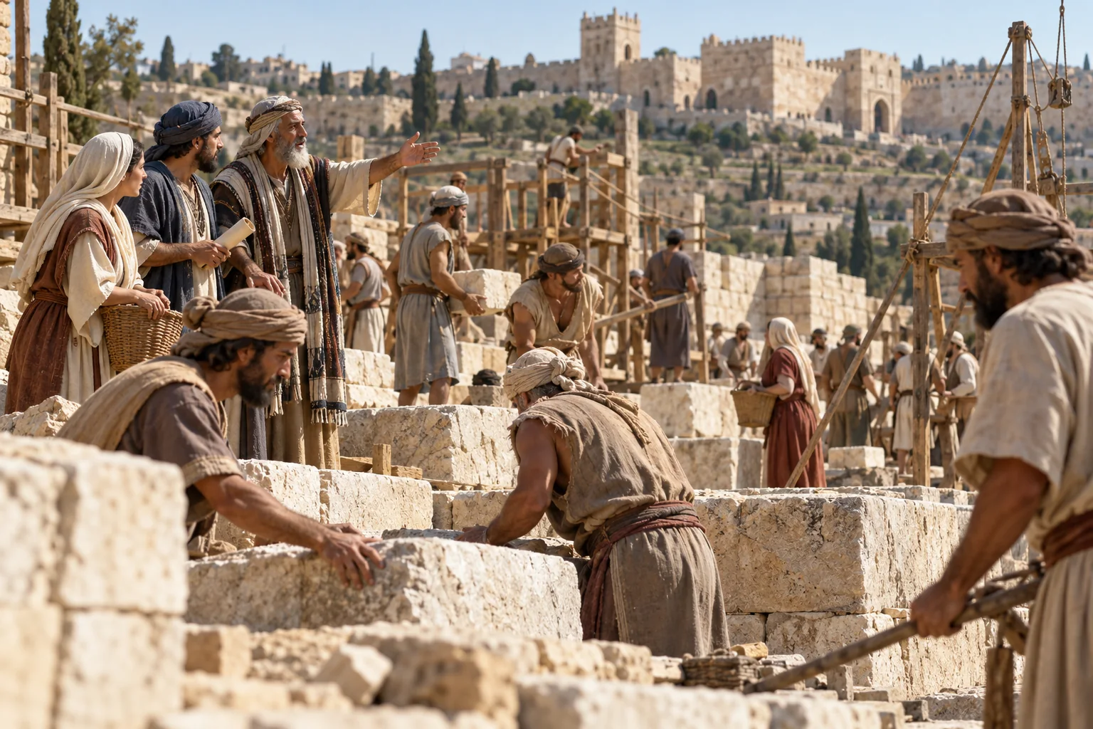 Families verzamelen zich bij de grondlegging van de tempel