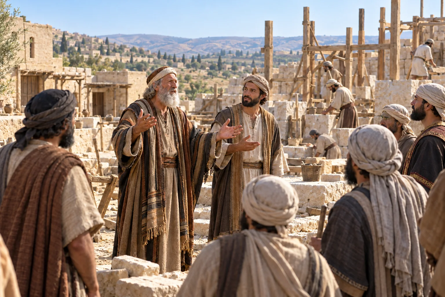 Beeld bij Ezra 5: Haggai en Zacharia bemoedigen het volk