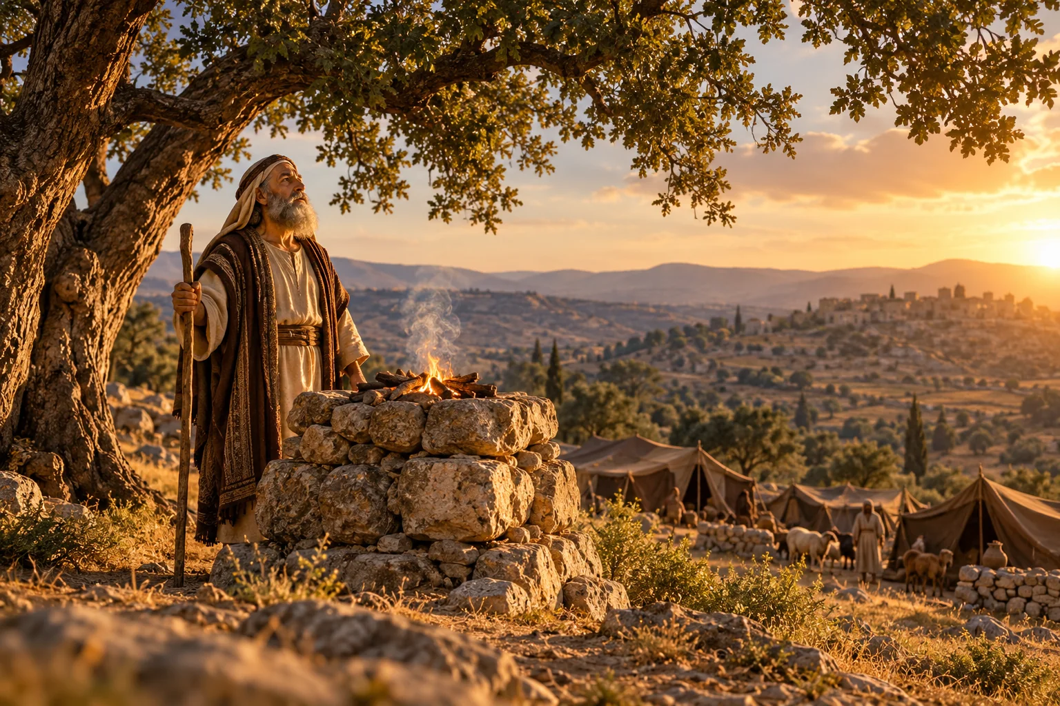 Beeld bij Genesis 13: abrams altaar bij hebron