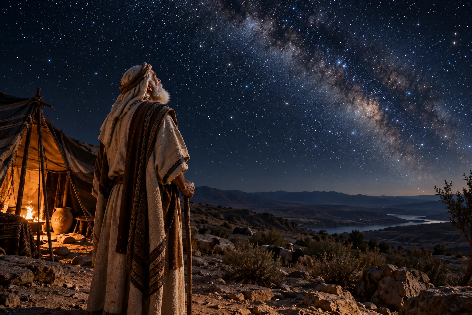 Beeld bij Genesis 15: abram kijkt naar de sterren