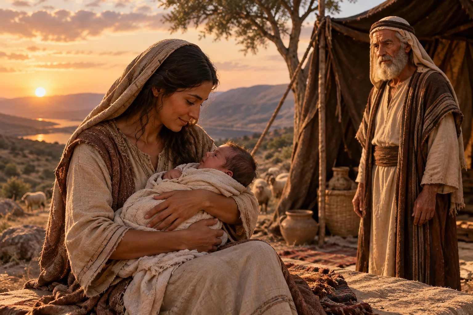 Beeld bij Genesis 16: hagar met de jonge ismaël