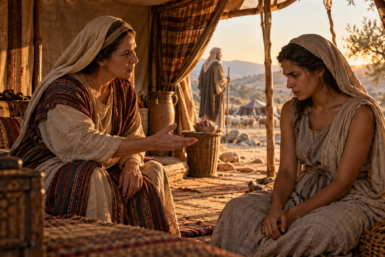 Beeld bij Genesis 16: spanning in saraï's huis