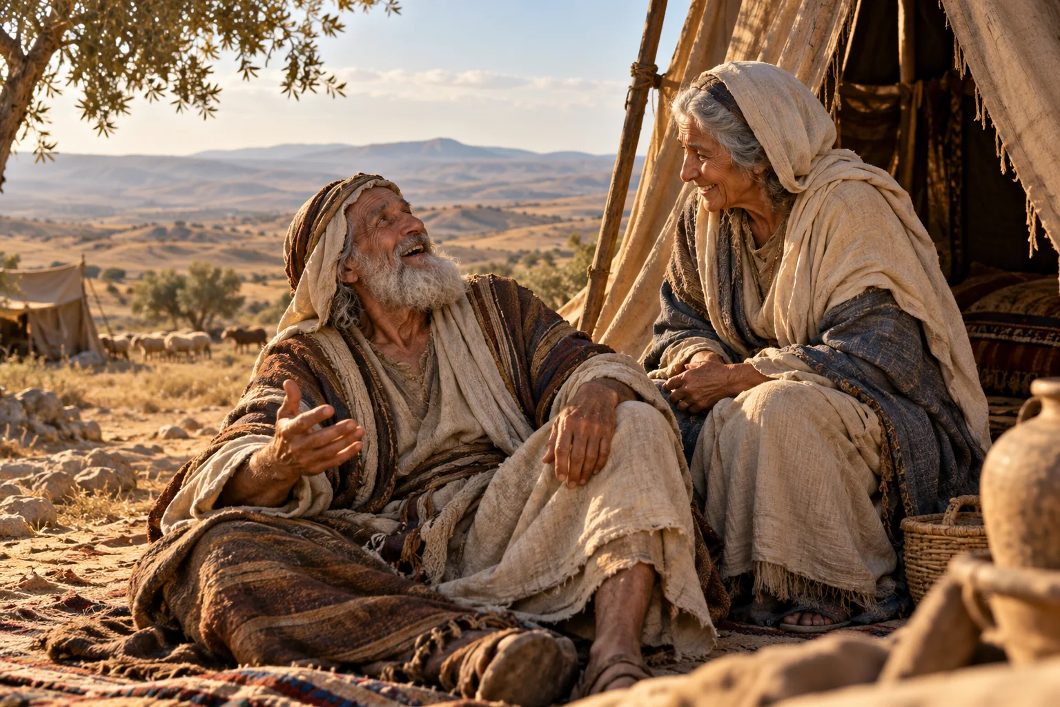 Beeld bij Genesis 17: abraham hoort de belofte over sara