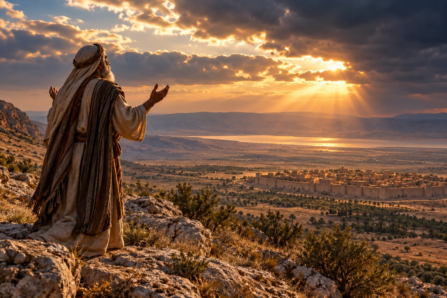 Beeld bij Genesis 18: abraham pleit voor de stad