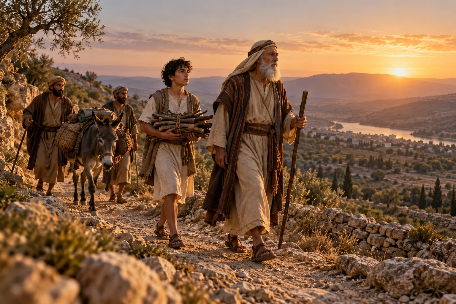 Beeld bij Genesis 22: abraham vertrekt naar moria