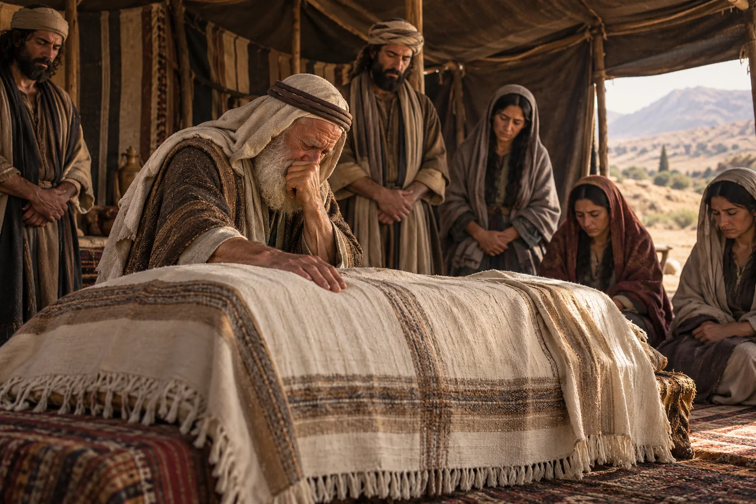 Beeld bij Genesis 23: abraham rouwt om sara