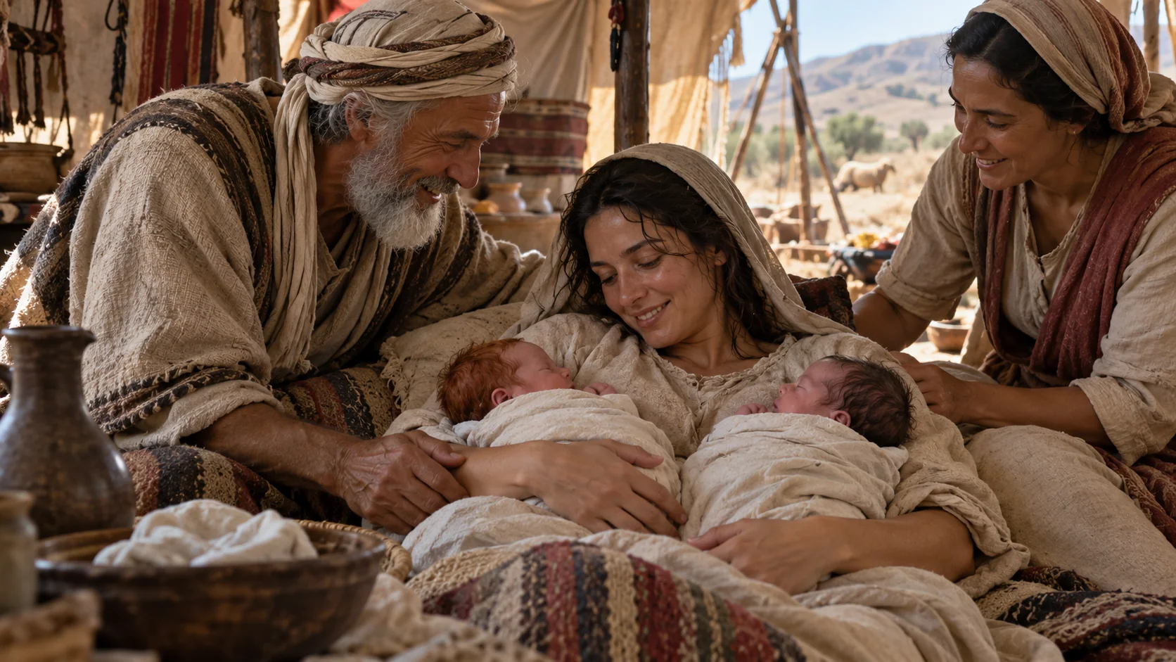 Beeld bij Genesis 25: de geboorte van esau en jakob