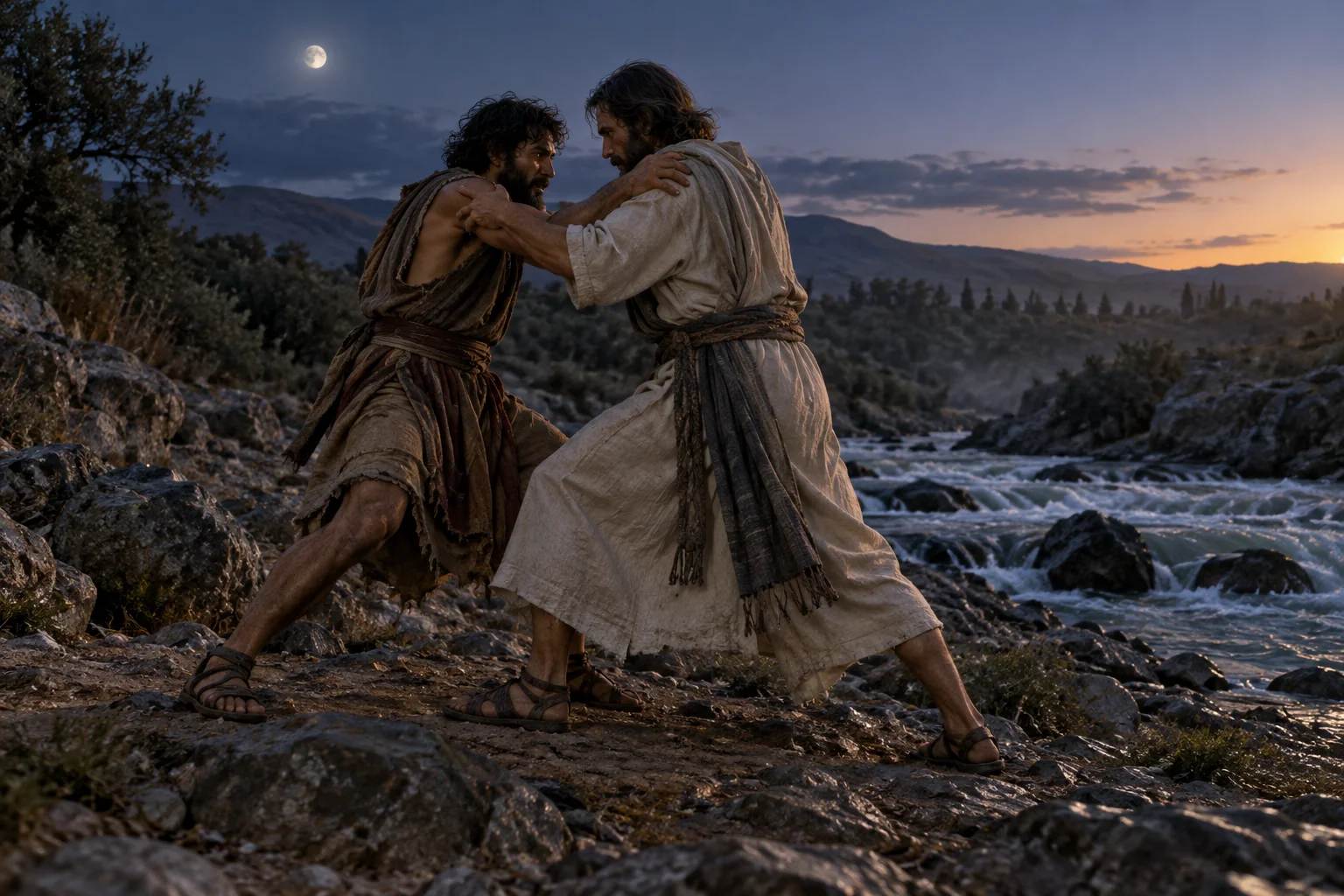 Beeld bij Genesis 32: jakob worstelt bij de jabbok