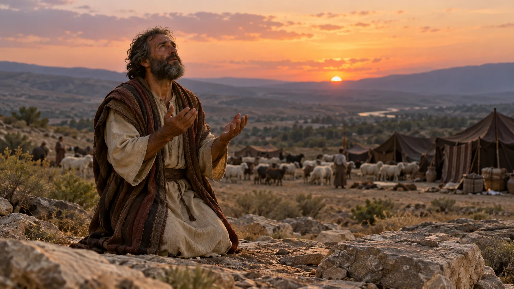 Beeld bij Genesis 32: jakob bidt om bescherming