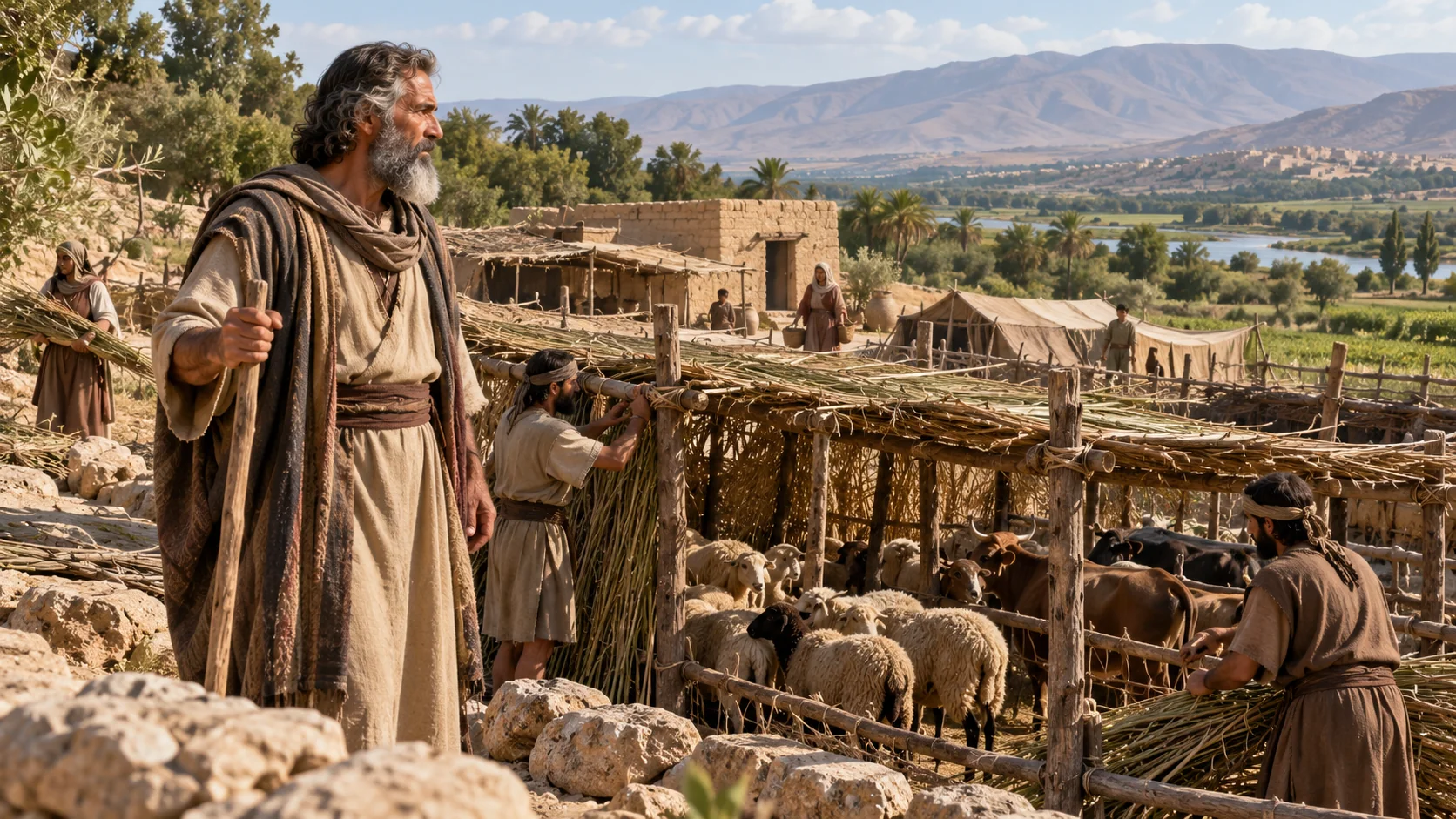Beeld bij Genesis 33: jakob bouwt schuilplaatsen in sukkoth