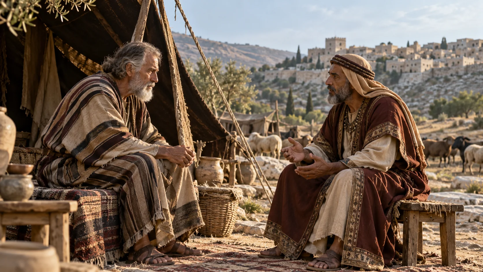 Beeld bij Genesis 34: hemor spreekt met jakob